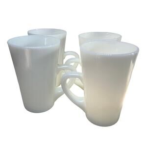 1950s Fire King Vintage Milk Glass Coffee Latte 12oz Patio Mug Set 4